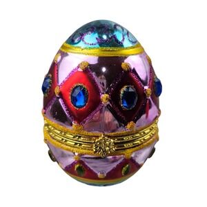 Christopher Radko Starad Egg Trinket Box Jeweled Purple Gold Easter Decor